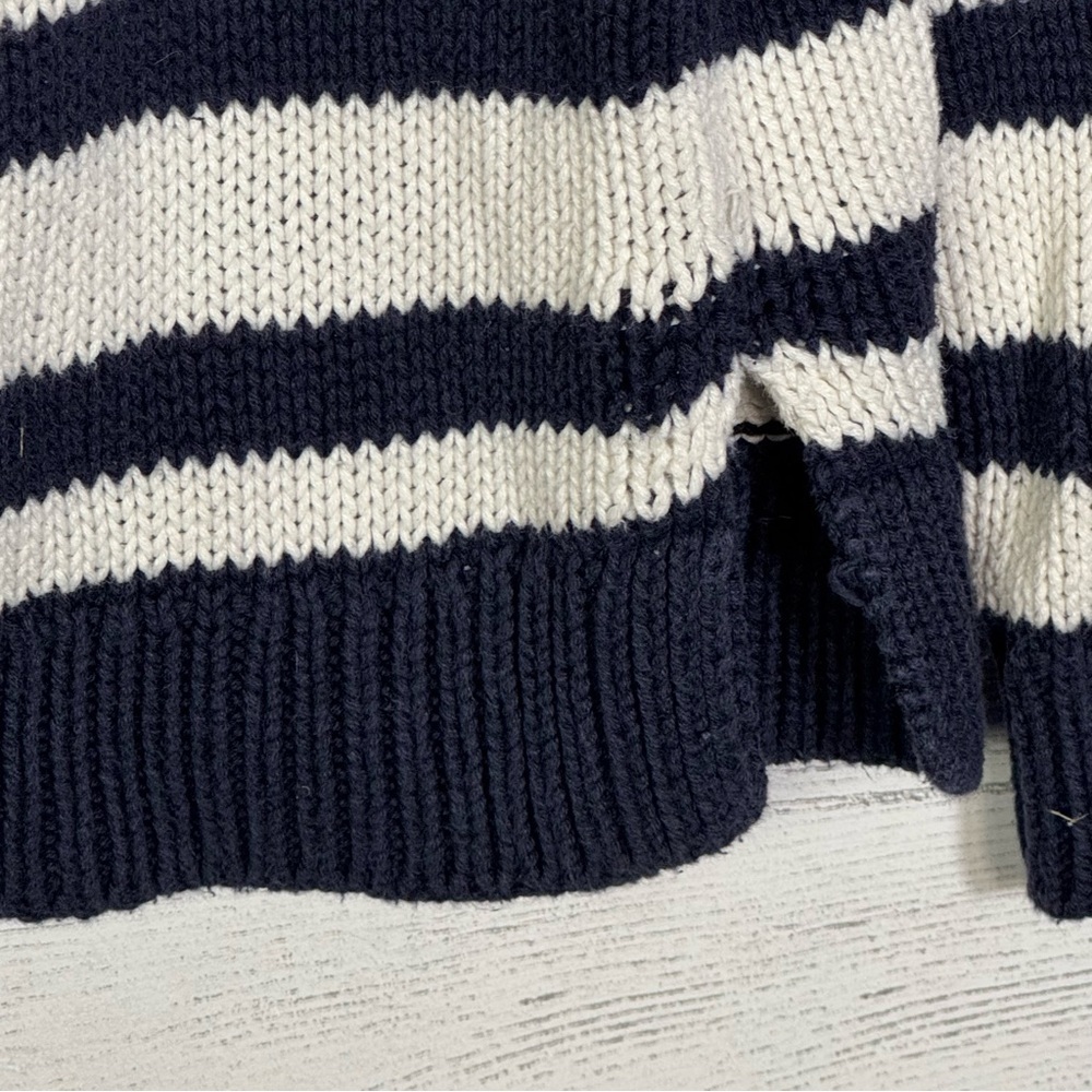 Talbots Womens Tunic Sweater Blue White Striped Mock Neck Long Sleeve - Picture 3 of 5